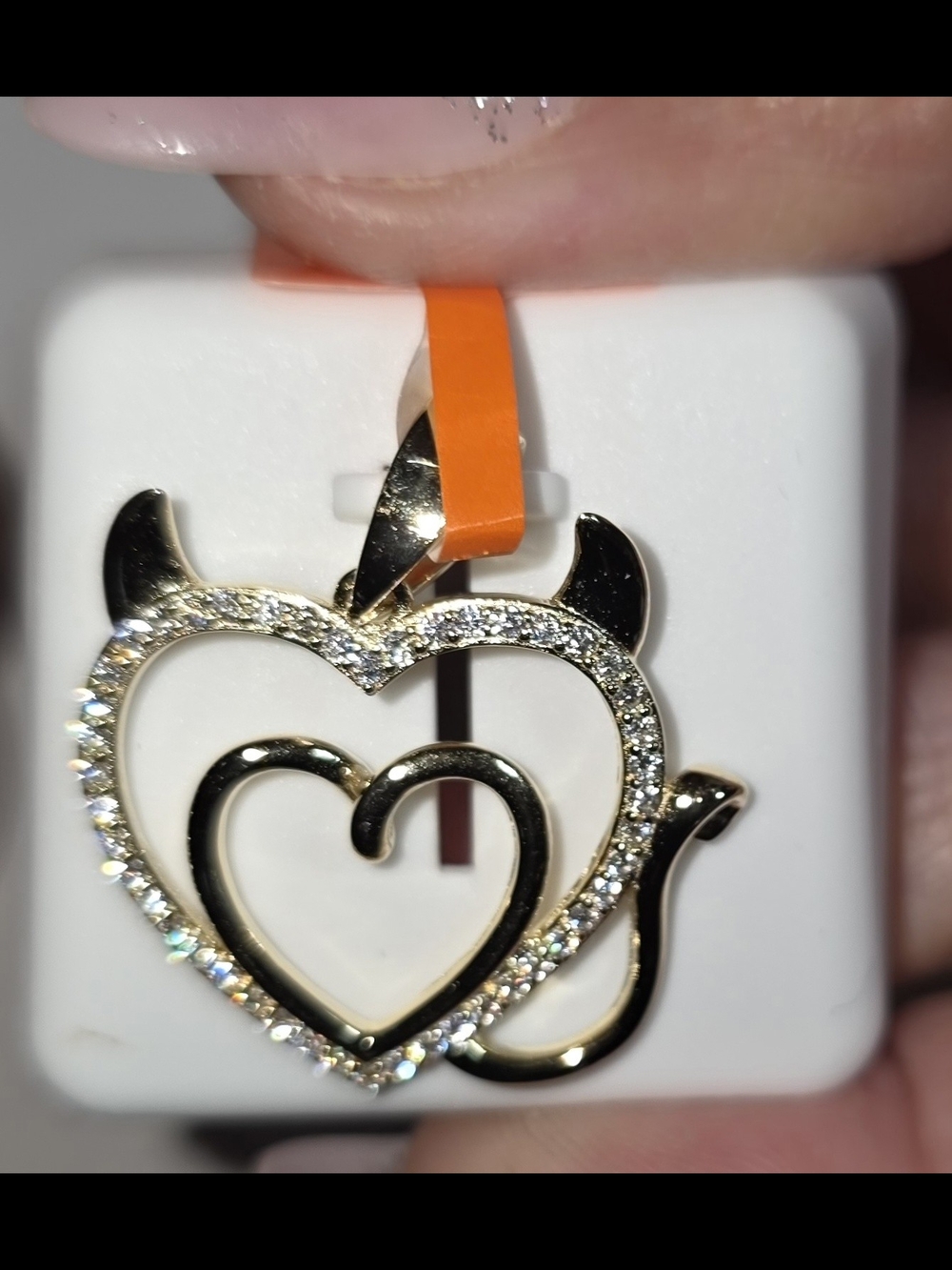 Heart Devil Pendant in 14k Plate Over 925 Silver with Clear Moissanite